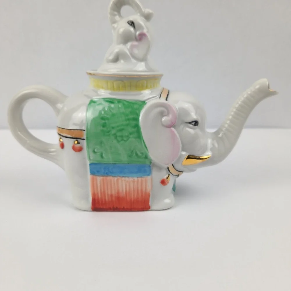 Vintage Elephant Teapot Porcelain Japan Gold Gilt Figural Tea Pot White Elephant